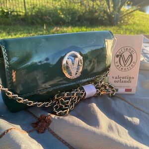 Valentino Orlandi Shiny Green Clutch with Chain